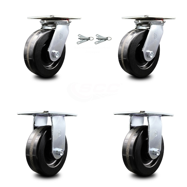 6 Inch Phenolic Caster Set with Roller Bearing 2 Swivel Lock and 2 Rigid SCC